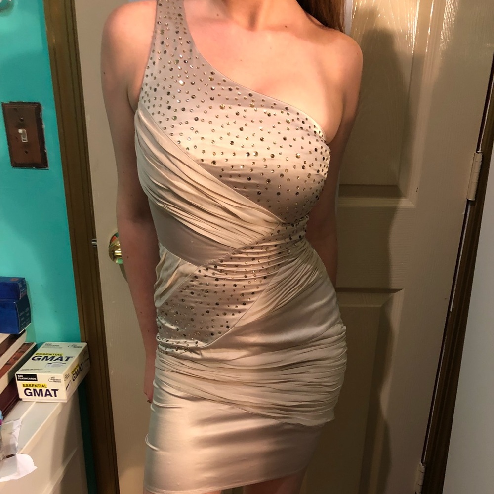 Lipsy London nude one shoulder mini dress